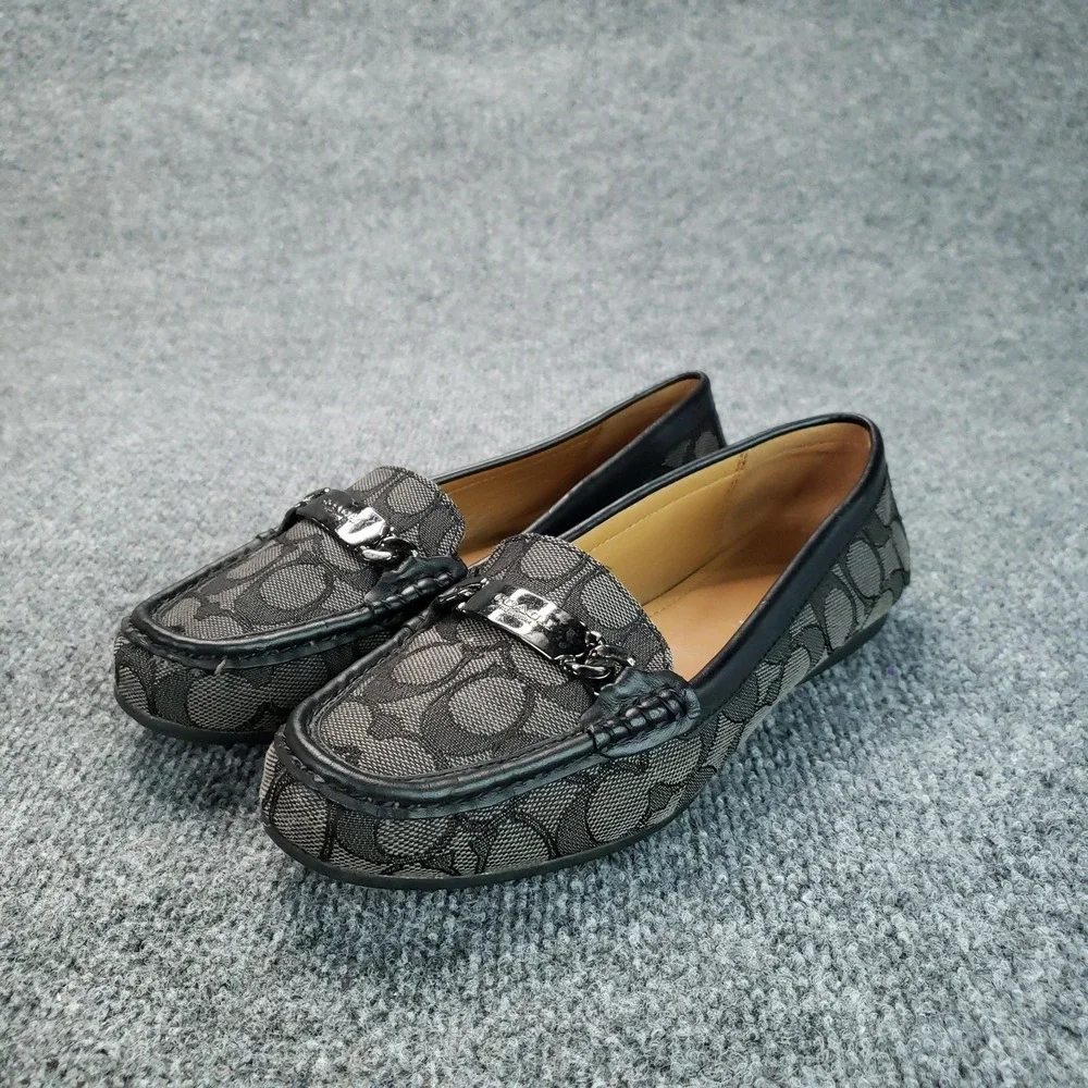 Coach Olive Shoes Womens Size 7.5B Black Gray Monogram Canvas Loafer Slip On